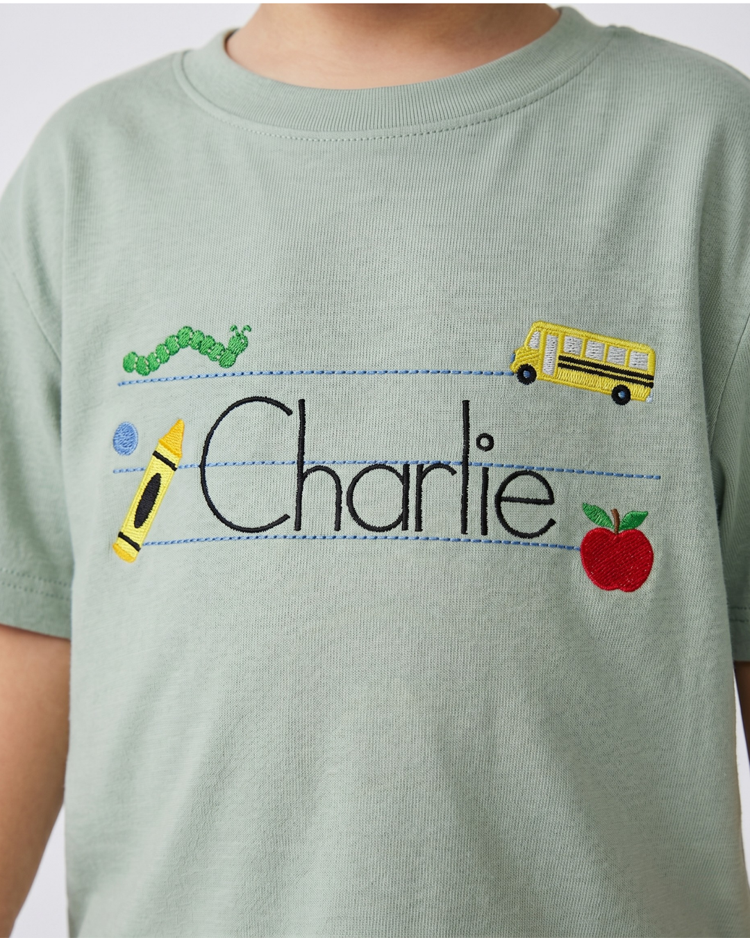 Custom Name Embroidered First Day Fun Bamboo Crewneck T-Shirt