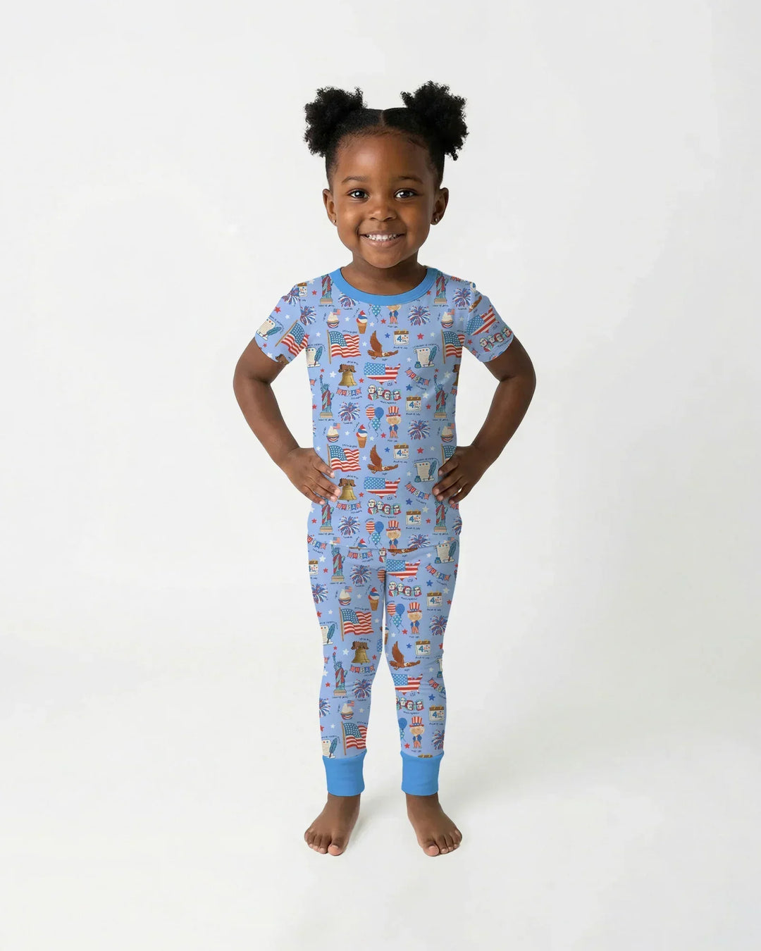 Hand Drawn Patriotic Iconic Bamboo Two Piece Short Sleeve Pajama Set