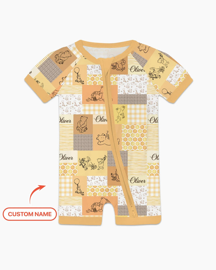 Personalized Classic Bear Patchwork Bamboo Shorty Zippy