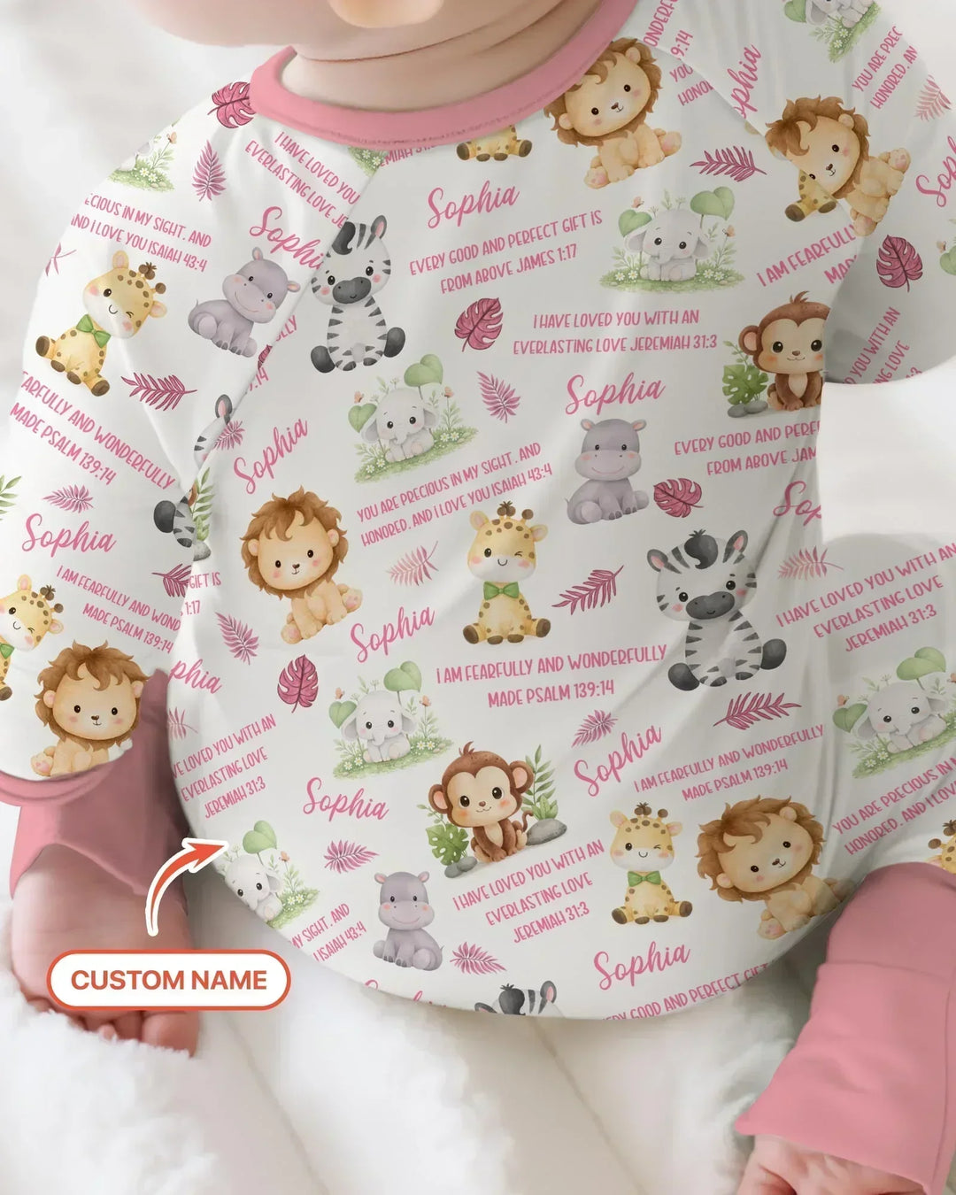 Custom Name Bible Verse Safari Animal Bamboo Convertible Zippy