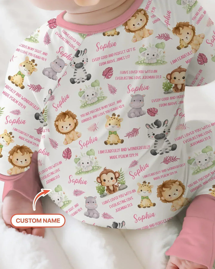 Custom Name Bible Verse Safari Animal Bamboo Convertible Zippy
