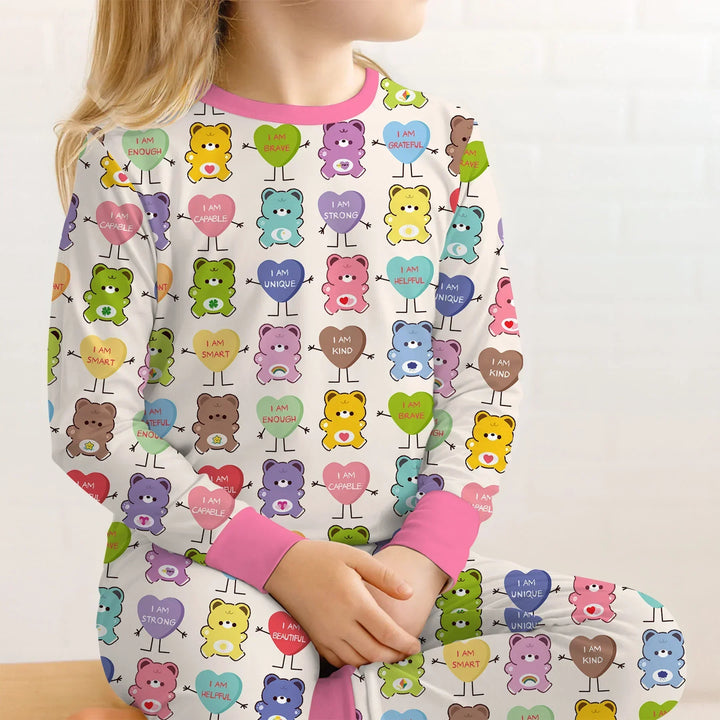 Rainbow Bears Affirmation Bamboo Two Piece Long Sleeve Pajama Set