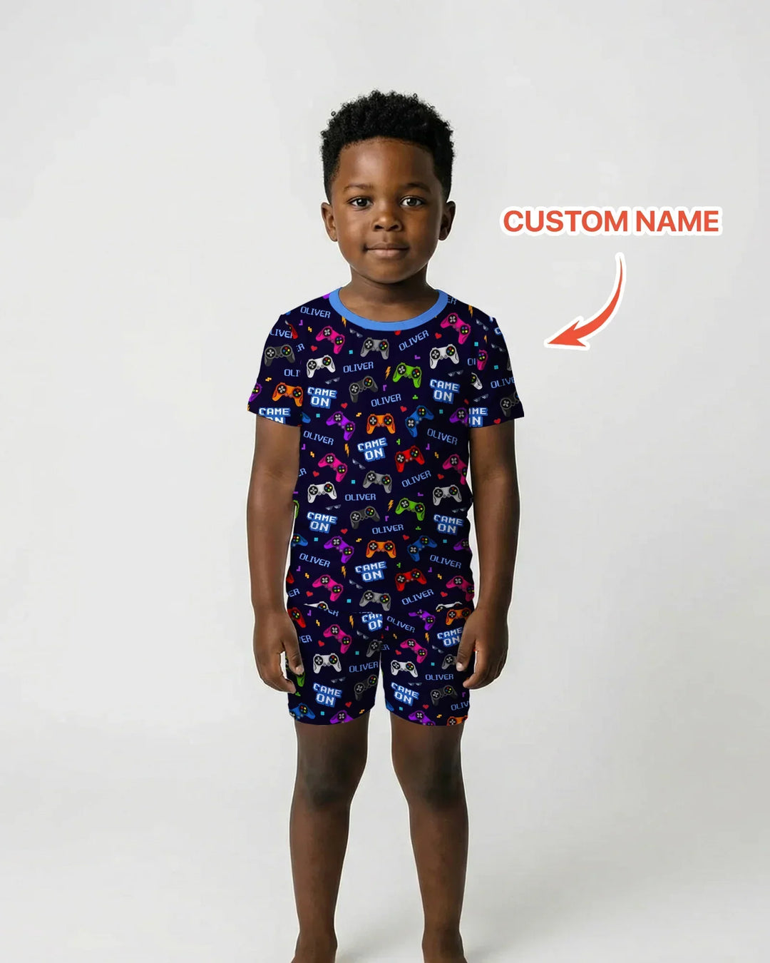 Custom Name Game On Family Matching Bamboo Two Piece Short Sleeve Shorts Pajama Set