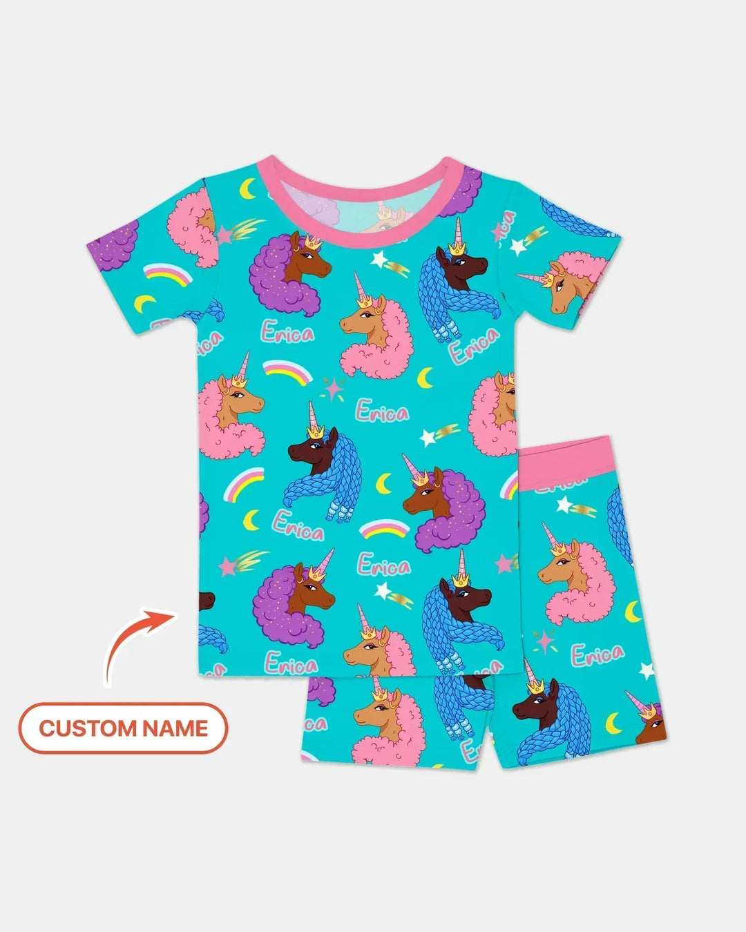 African Astro Unicorn Bamboo Two Piece Short Sleeve Shorts Pajama Set