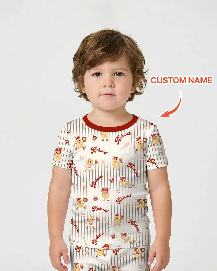 Custom Nam Retro Ballgame Bamboo Two Piece Short Sleeve Shorts Pajama Set