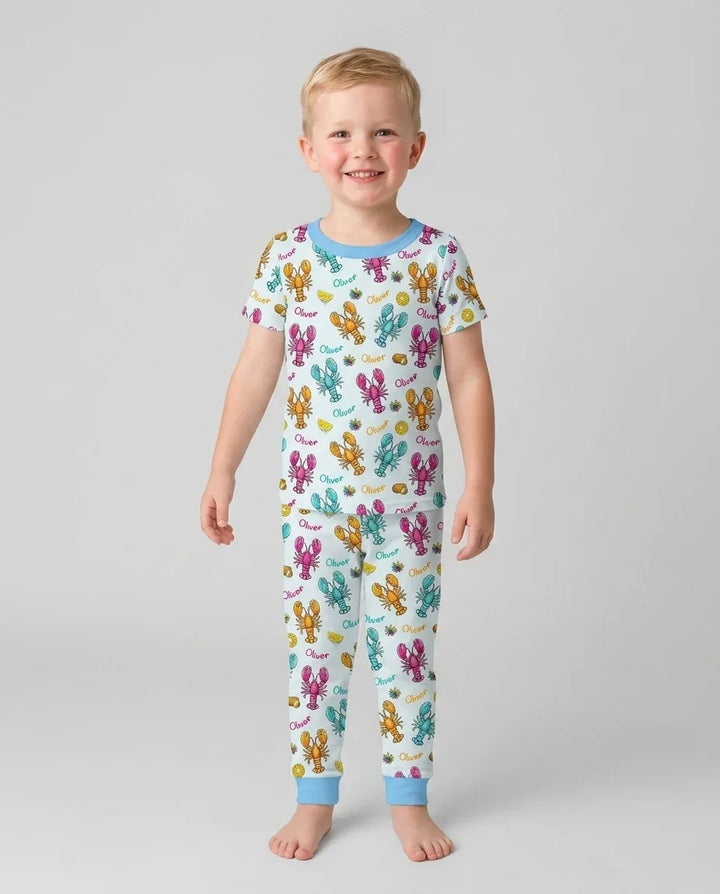 Custom Name Crawfish Crew Bamboo Two Piece Short Sleeve Pajama Set