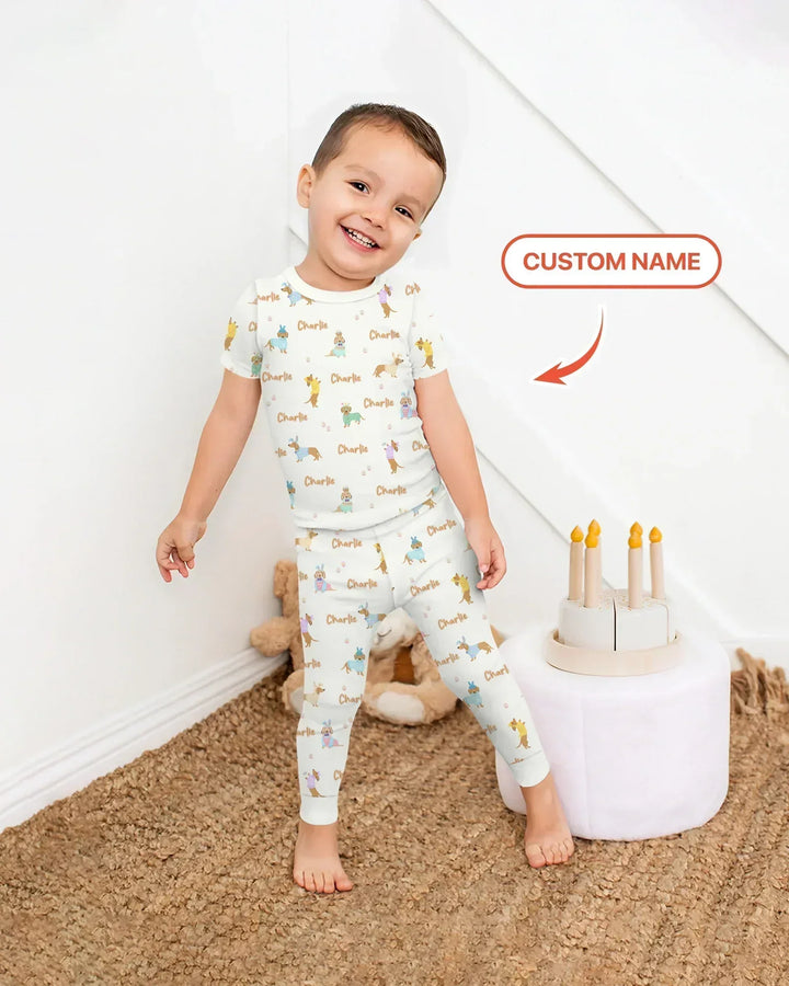 Custom Name Easter Dachshund Bamboo Two Piece Short Sleeve Pajama Set