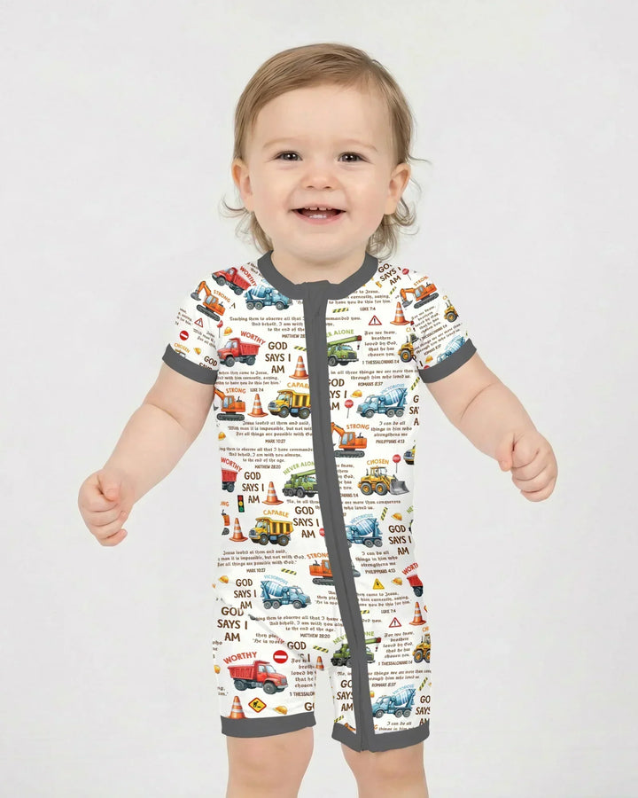 Bible Verse Construction Trucks Bamboo Shorty Zippy