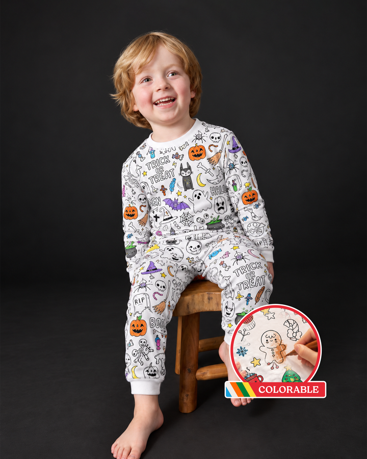 Boo! Colorable Halloween Bamboo Two Piece Long Sleeve Pyjamas Set