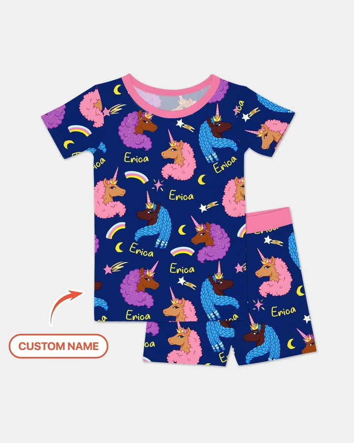 African Astro Unicorn Bamboo Two Piece Short Sleeve Shorts Pajama Set