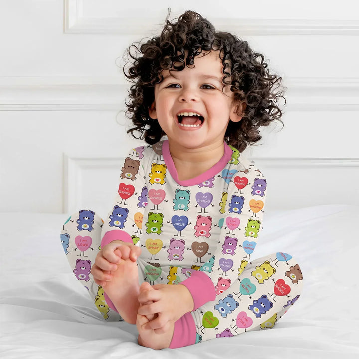 Rainbow Bears Affirmation Bamboo Two Piece Long Sleeve Pajama Set