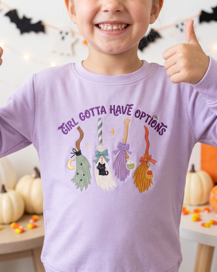 Girl Gotta Have Options Embroidered Bamboo Crewneck Sweatshirt