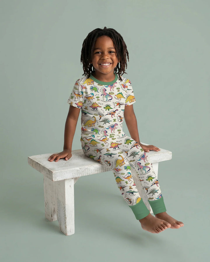 All The Dino Types Bamboo Two Piece Short Sleeve Pajama Set