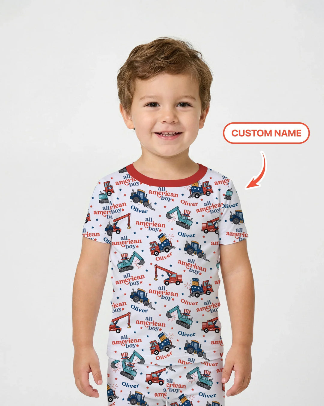 Custom Name All-American Boy Bamboo Two Piece Short Sleeve Pajama Set