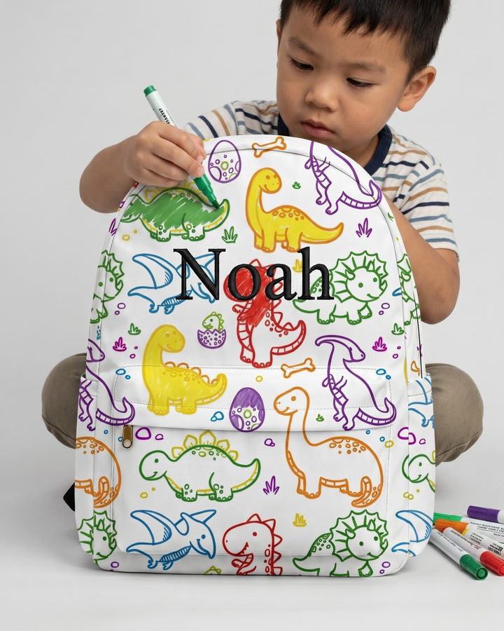 Custom Name Embroidered Jurassic Joy Colorable Backpack