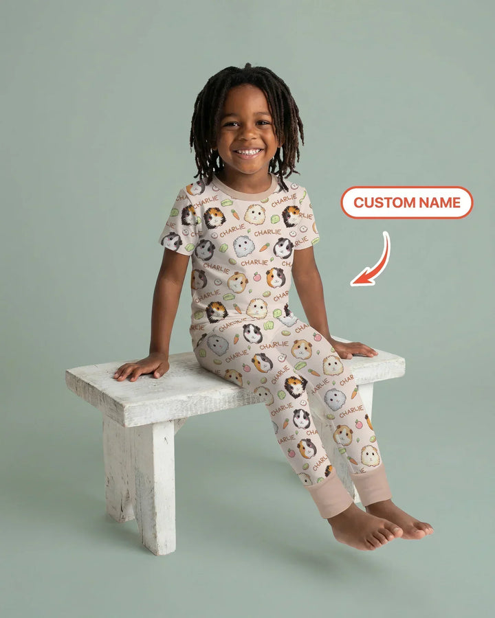 Custom Name Cute Guinea Pigs Bamboo Two Piece Short Sleeve Pajama Set