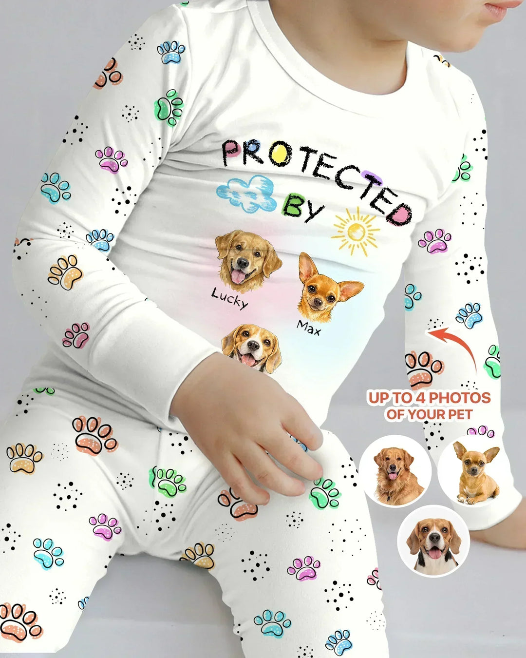 Custom Photo Crayon "Protected By" Bamboo Two Piece Long Sleeve Pajama Set