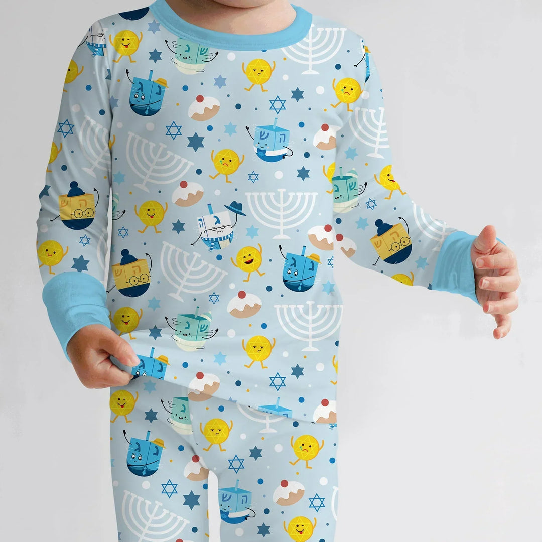 Hanukkah Little Dreidel Family Bamboo Two Piece Long Sleeve Pajama Set