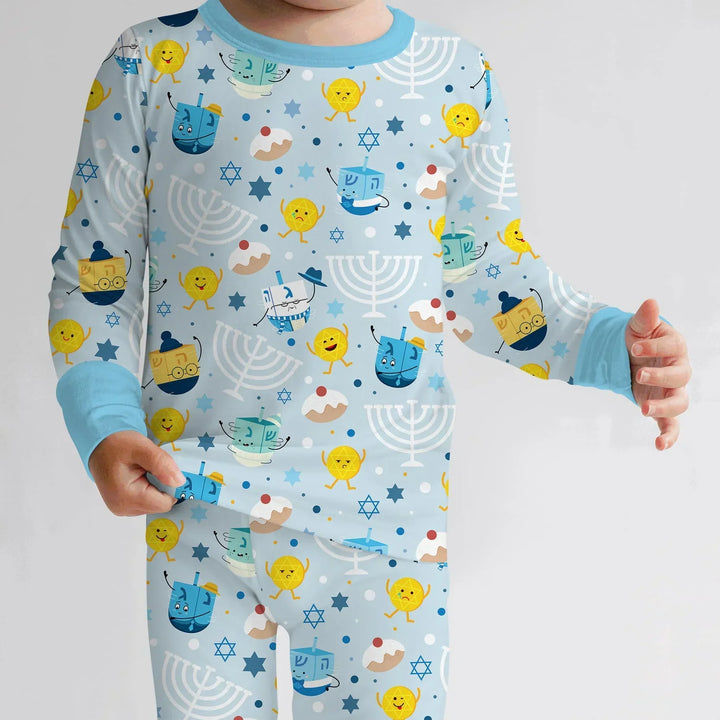 Hanukkah Little Dreidel Family Bamboo Two Piece Long Sleeve Pajama Set