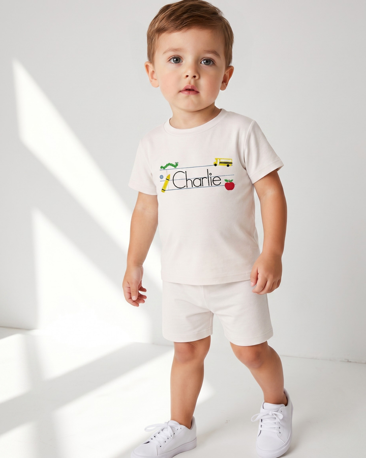 Custom Name Embroidered First Day Fun Bamboo Crewneck T-Shirt