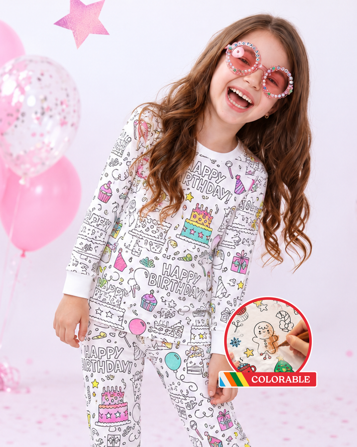 Birthday Celebration Colorable Bamboo Two Piece Pyjamas Set