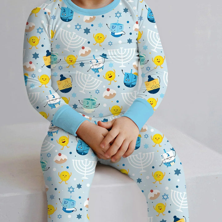 Hanukkah Little Dreidel Family Bamboo Two Piece Long Sleeve Pajama Set