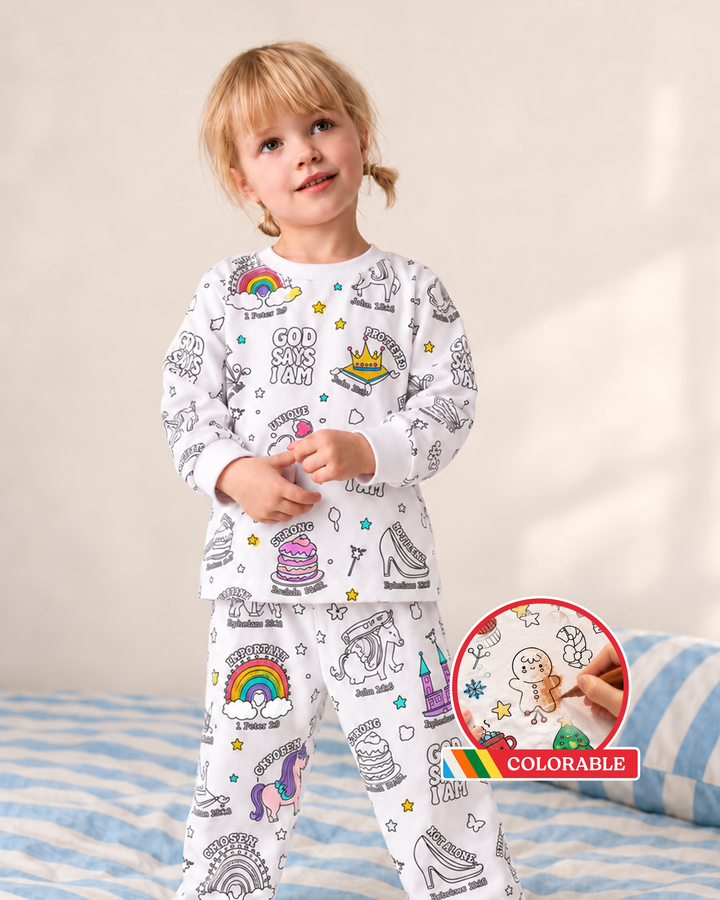God Says I am Girl Colorable Bamboo Two Piece Pyjamas Set