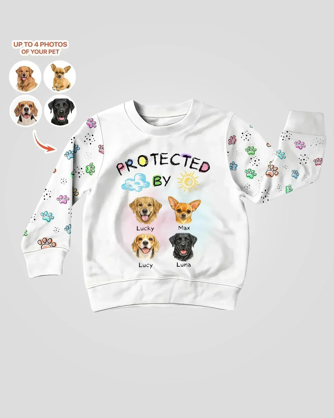 Custom Photo Crayon "Protected By" Bamboo Crewneck Sweatshirt