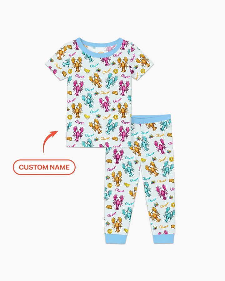 Custom Name Crawfish Crew Bamboo Two Piece Short Sleeve Pajama Set