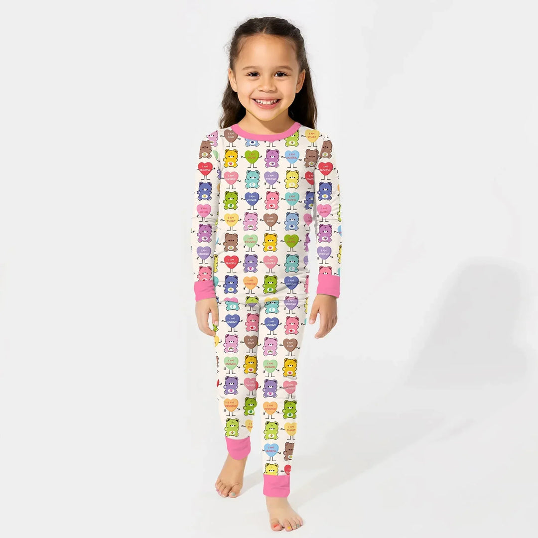 Rainbow Bears Affirmation Bamboo Two Piece Long Sleeve Pajama Set