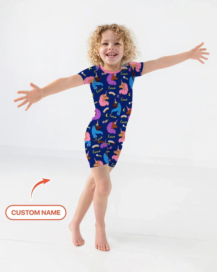 African Astro Unicorn Bamboo Two Piece Short Sleeve Shorts Pajama Set