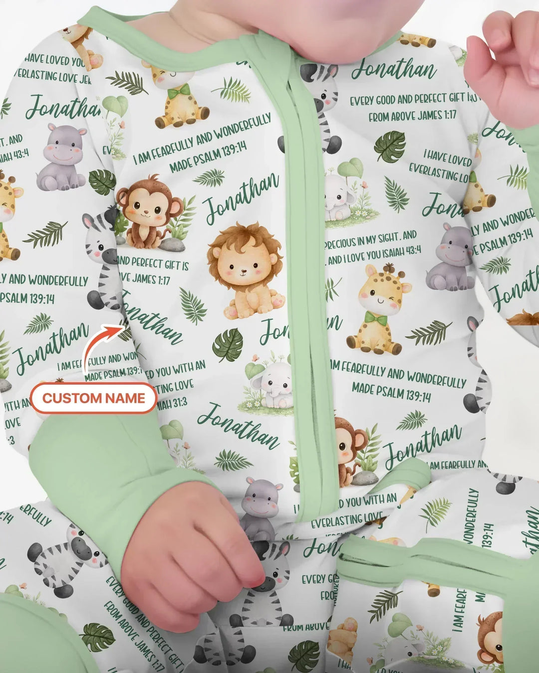 Custom Name Bible Verse Safari Animal Bamboo Convertible Zippy
