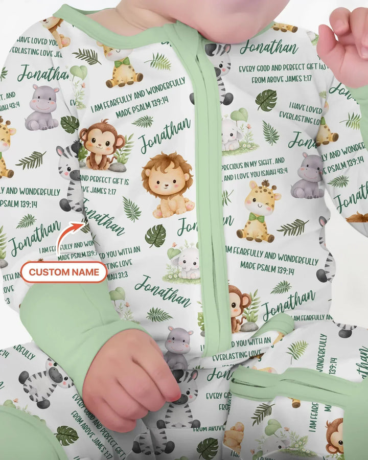 Custom Name Bible Verse Safari Animal Bamboo Convertible Zippy