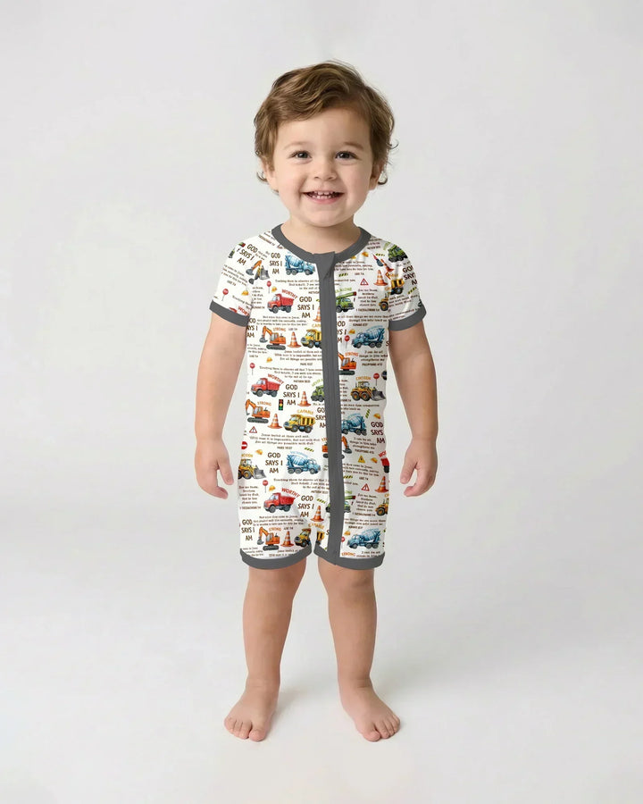 Bible Verse Construction Trucks Bamboo Shorty Zippy