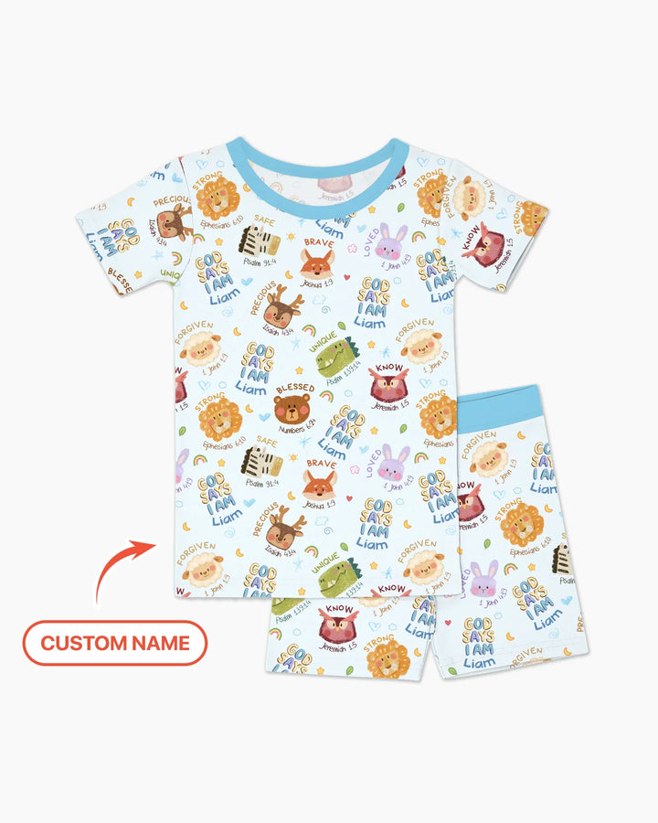 God Says I Am — Little Flock Custom Name Two Piece Short Sleeve Shorts Pajama Set