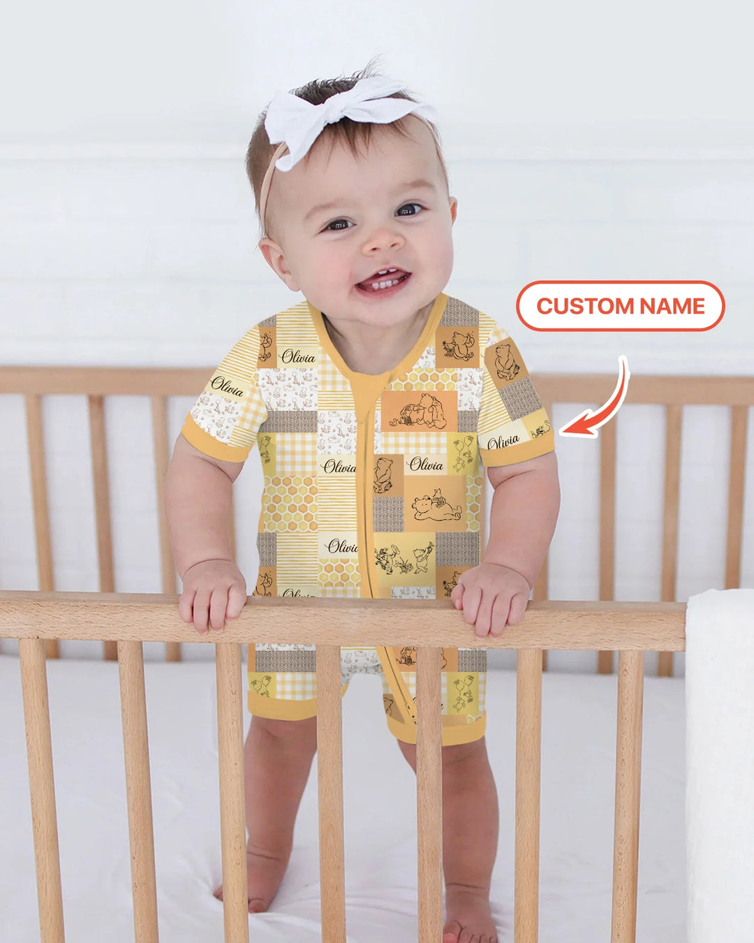 Personalized Classic Bear Patchwork Bamboo Shorty Zippy
