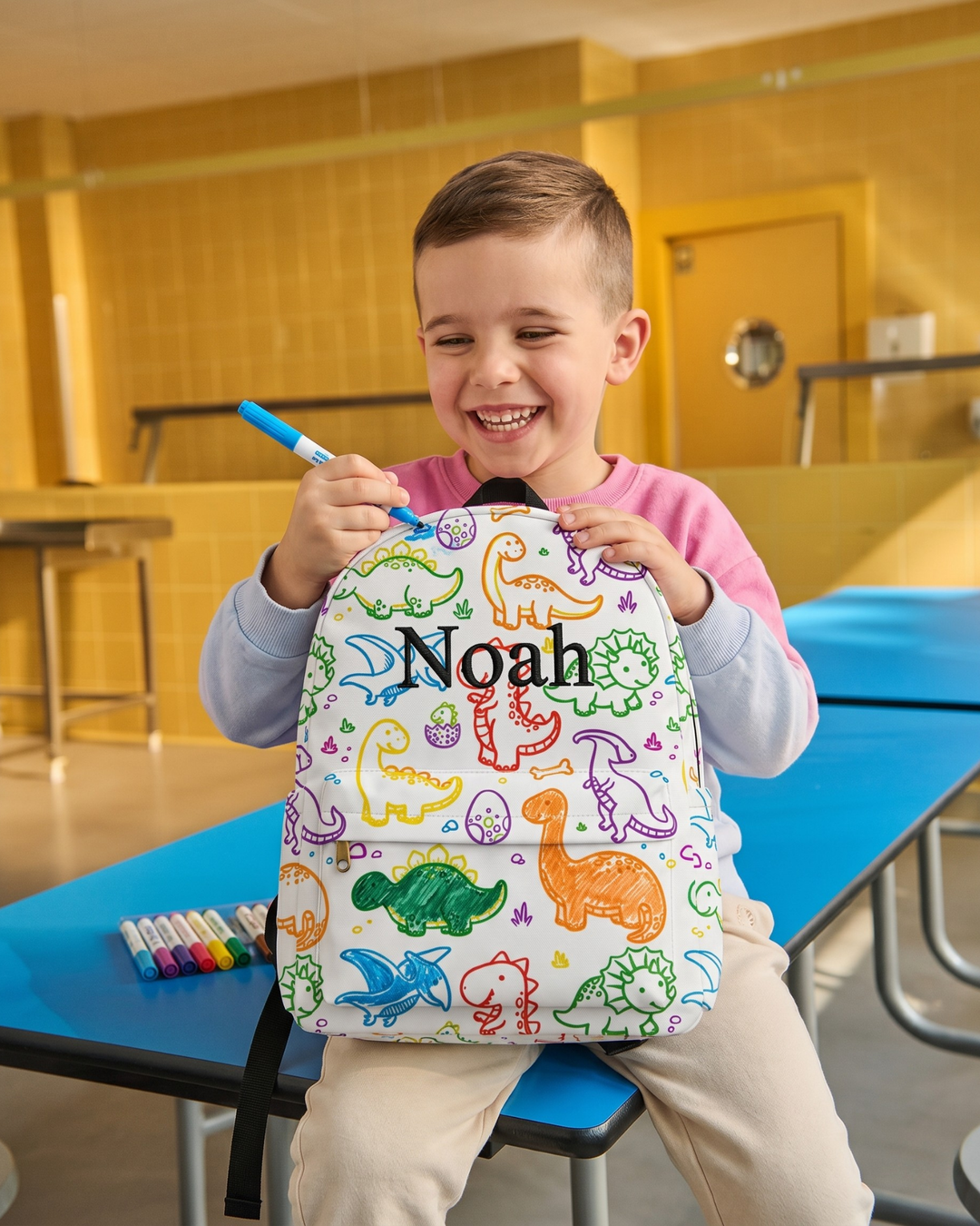 Custom Name Embroidered Jurassic Joy Colorable Backpack
