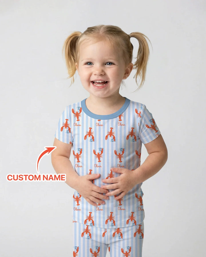 Custom Name Crawfish Beer Season Bamboo Two Piece Short Sleeve Pajama Set