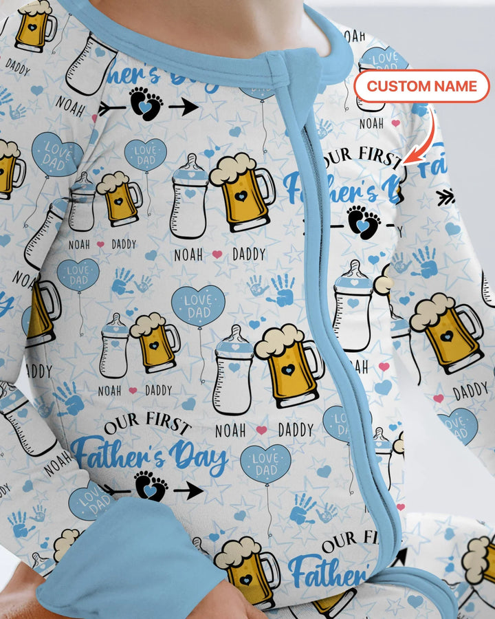 Custom Name First Father's Day Drink Bamboo Convertible Zippy