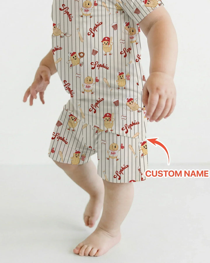 Custom Nam Retro Ballgame Bamboo Two Piece Short Sleeve Shorts Pajama Set