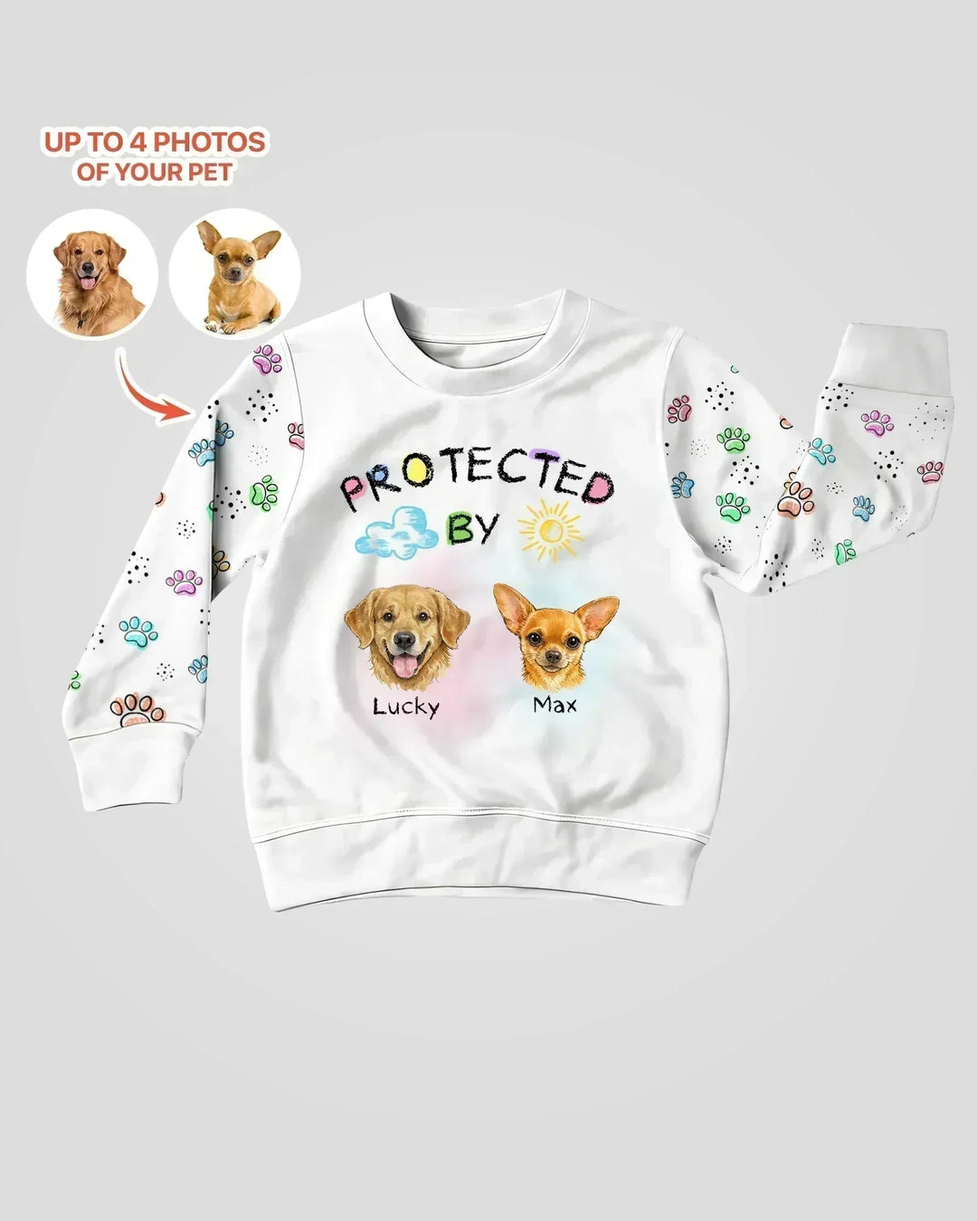 Custom Photo Crayon "Protected By" Bamboo Crewneck Sweatshirt
