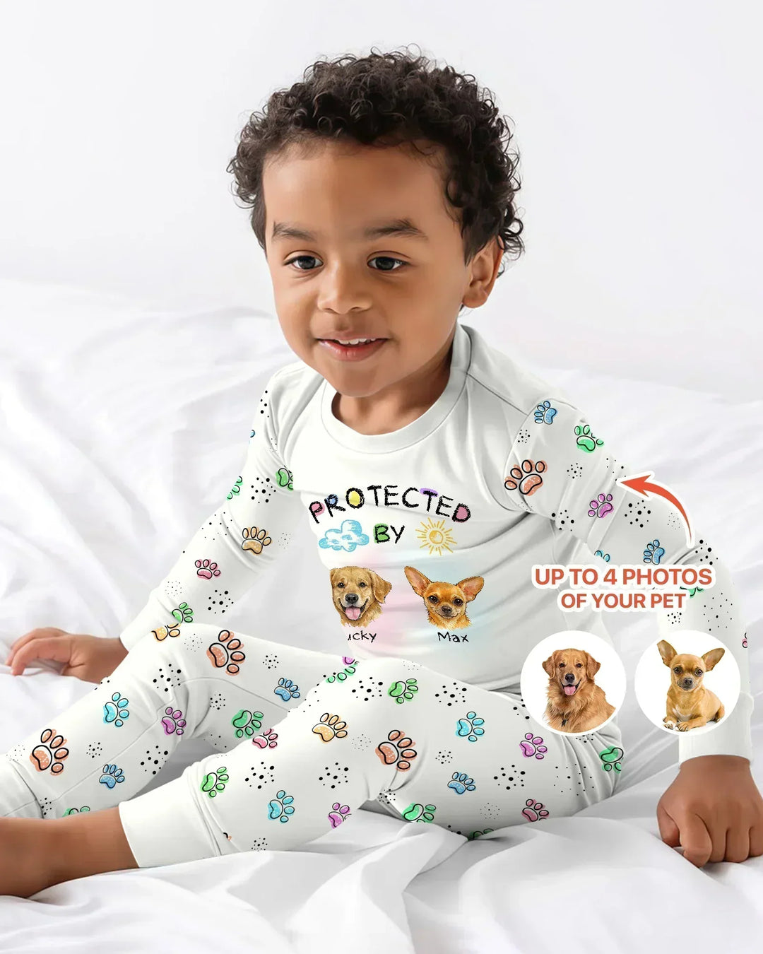 Custom Photo Crayon "Protected By" Bamboo Two Piece Long Sleeve Pajama Set