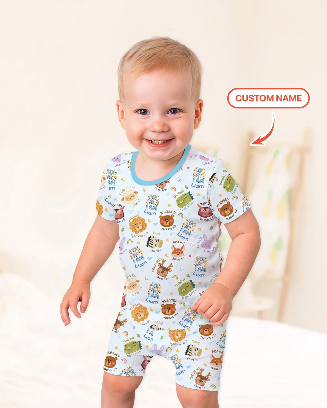 God Says I Am — Little Flock Custom Name Two Piece Short Sleeve Shorts Pajama Set
