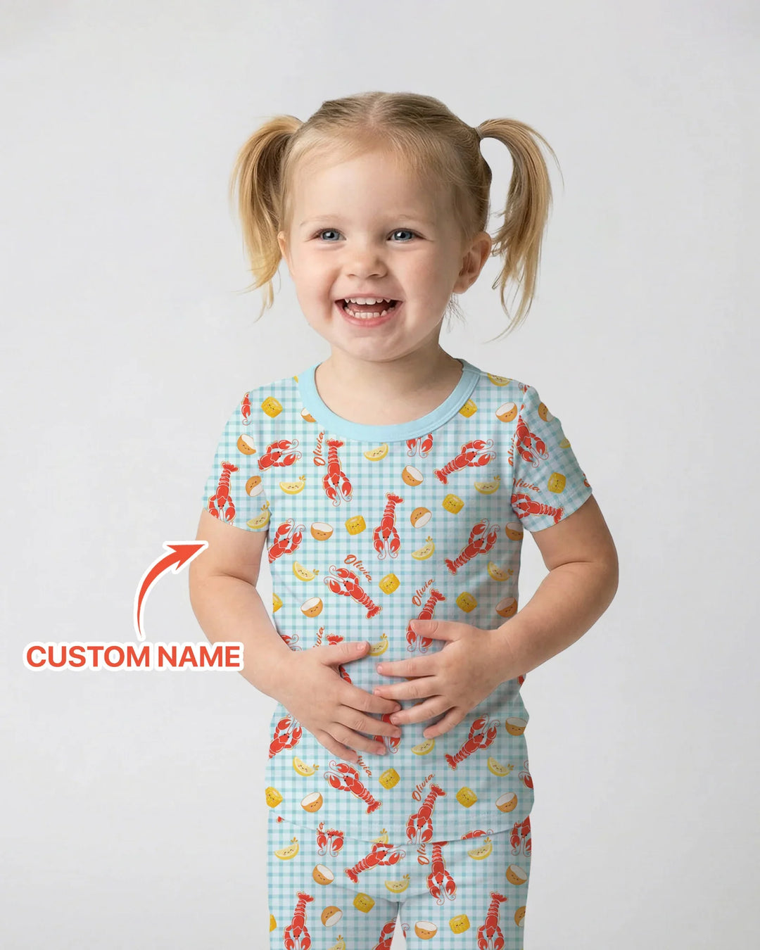 Custom Name Preppy Crawfish Season Bamboo Two Piece Short Sleeve Pajama Set