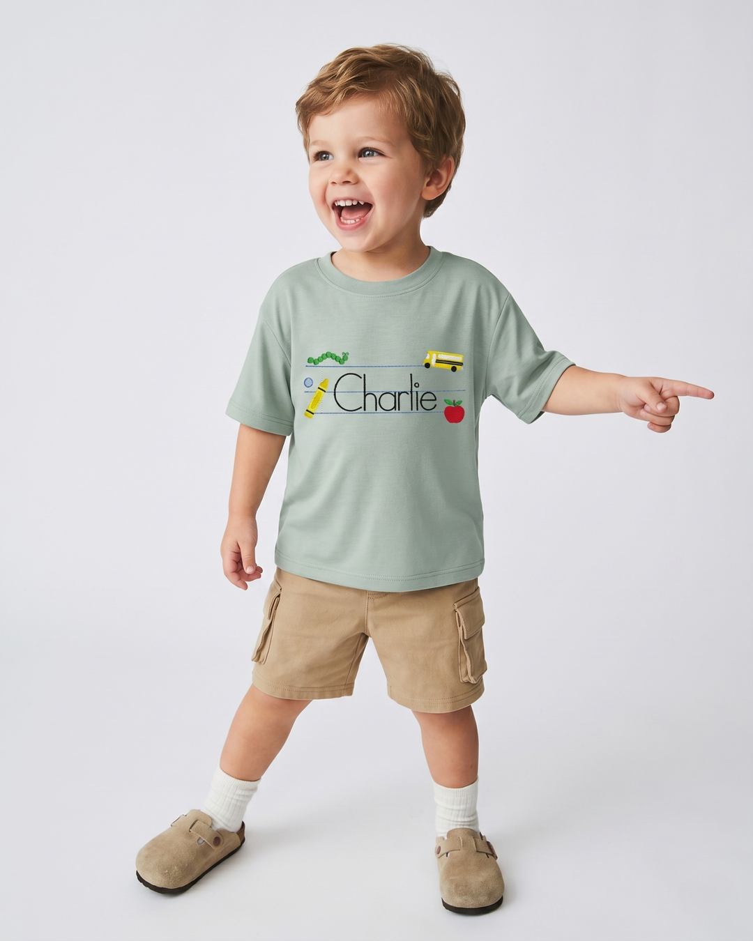 Custom Name Embroidered First Day Fun Bamboo Crewneck T-Shirt