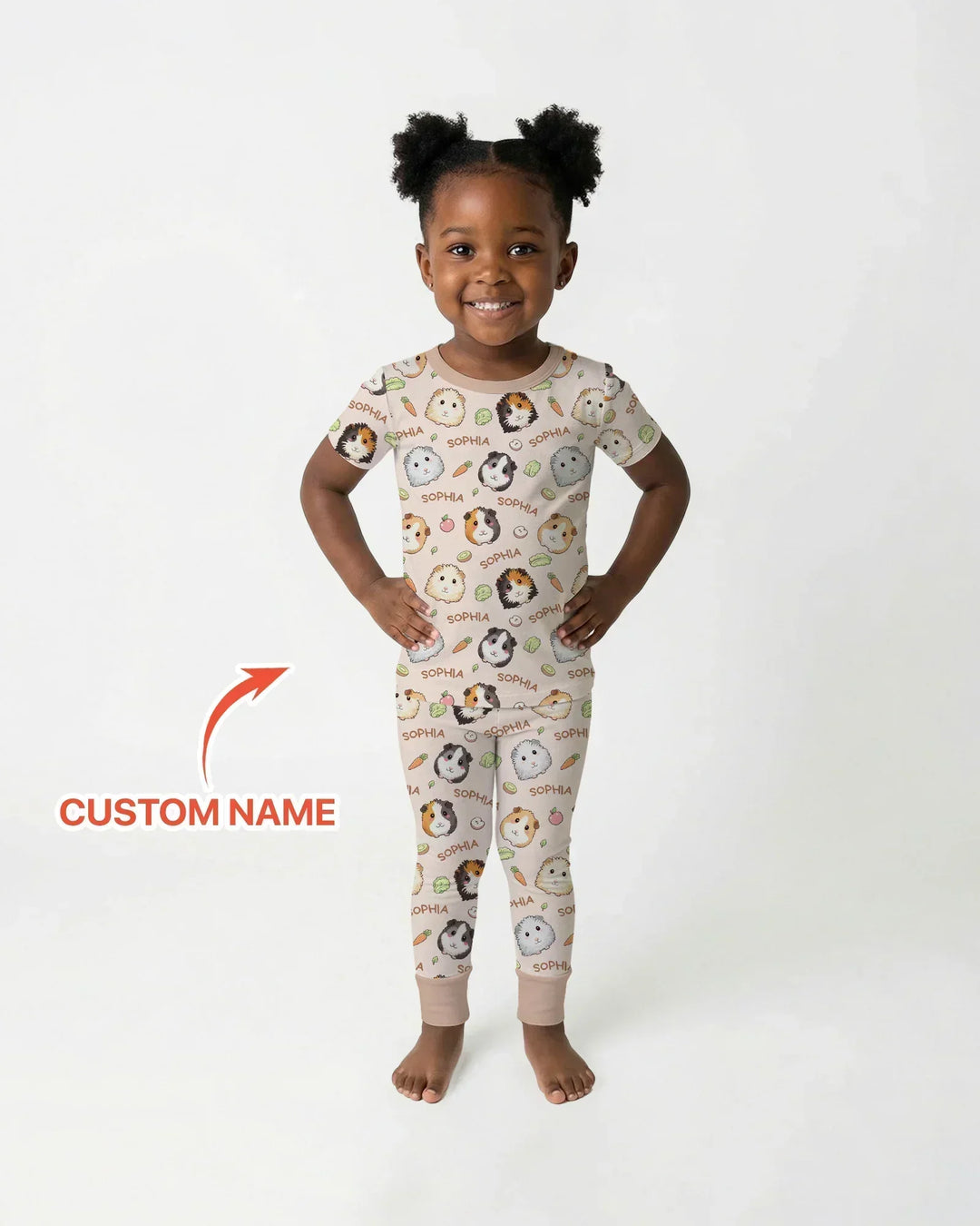 Custom Name Cute Guinea Pigs Bamboo Two Piece Short Sleeve Pajama Set