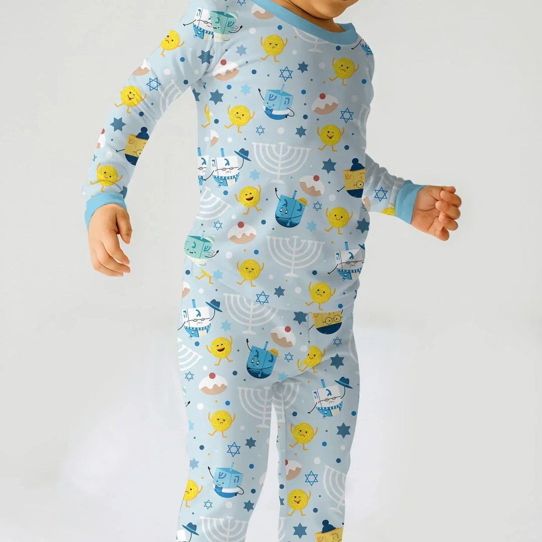Hanukkah Little Dreidel Family Bamboo Two Piece Long Sleeve Pajama Set