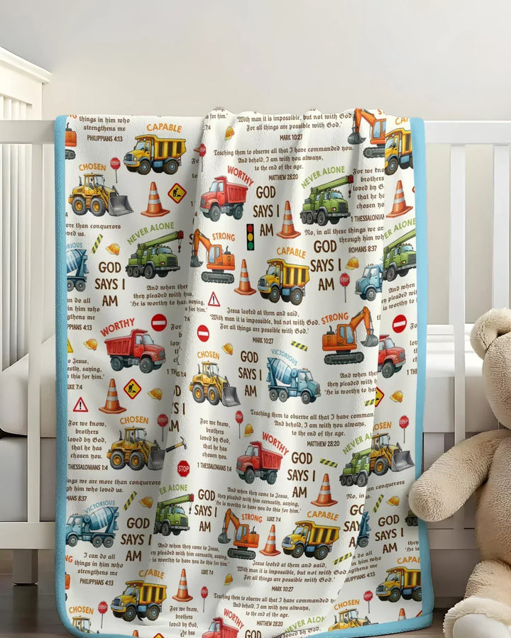 Bible Verse Construction Trucks Bamboo Blanket