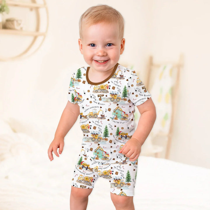 Construction Christmas Cookie Bamboo Two Piece Short Sleeve Shorts Pajama Set