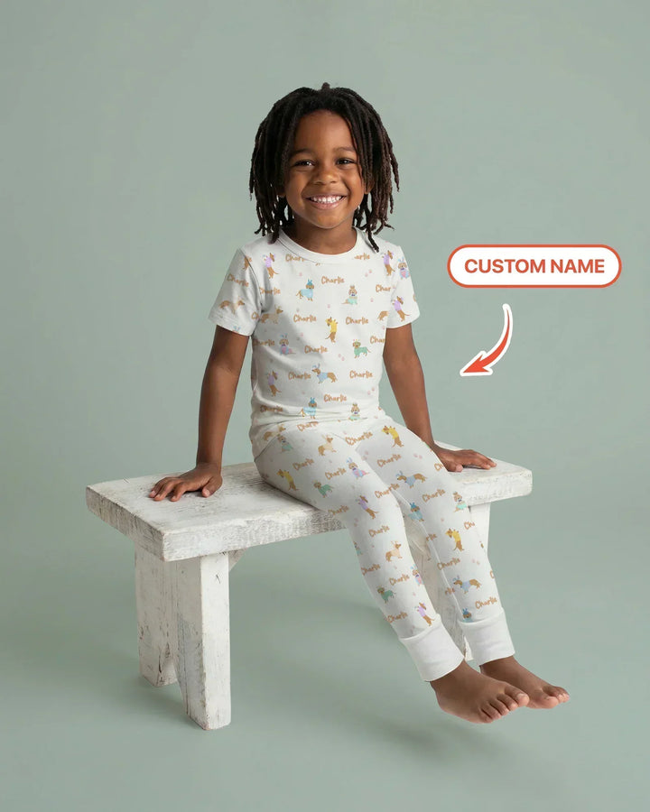 Custom Name Easter Dachshund Bamboo Two Piece Short Sleeve Pajama Set
